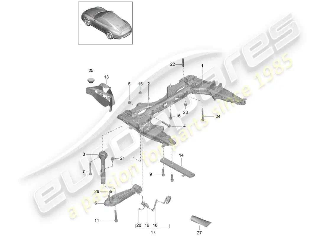 porsche 2013 (991-1) cross member parts diagram
