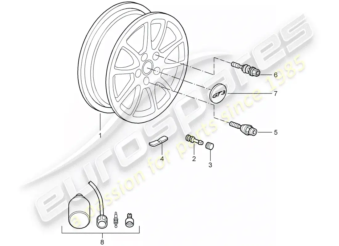 porsche 2009 (997-2 gt3) wheels parts diagram