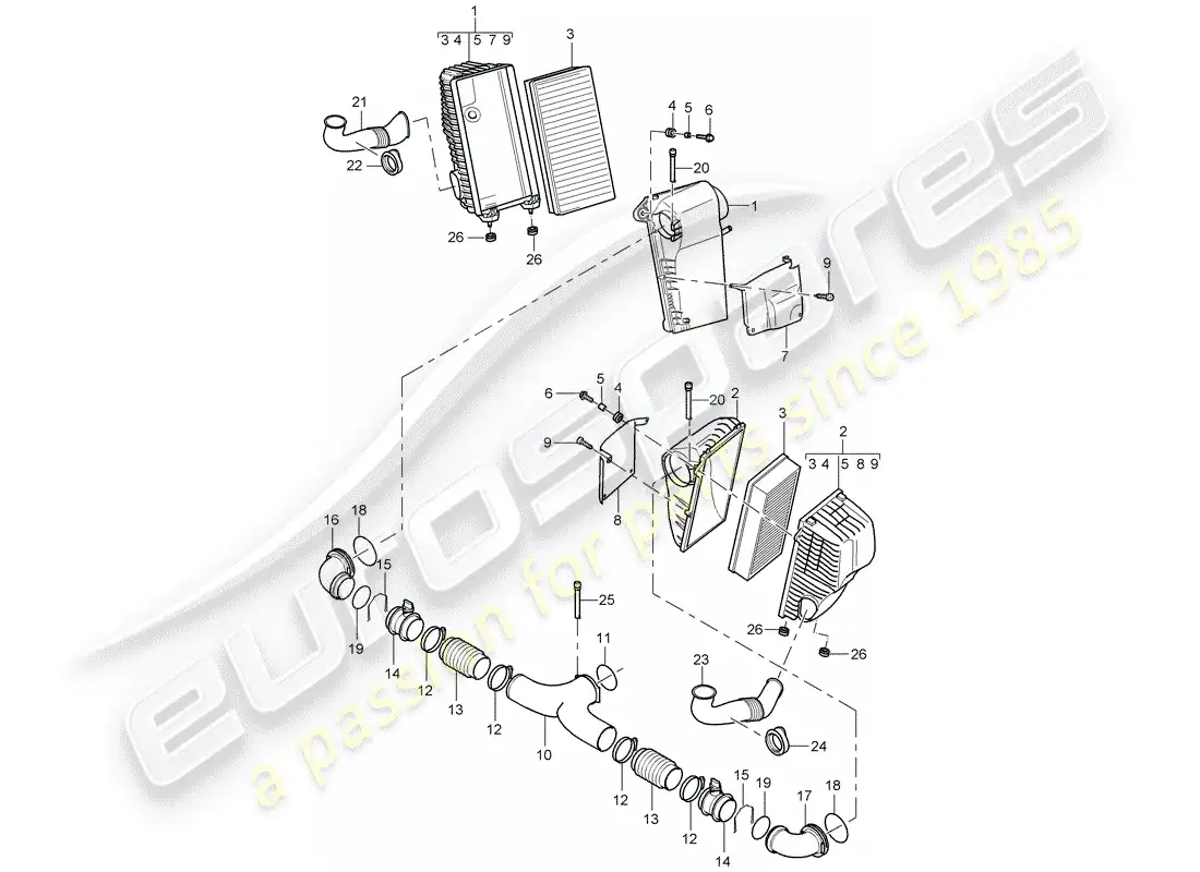 porsche 2005 (cayenne e1 9pa) air cleaner with connecting parts diagram