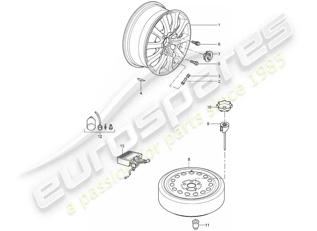 porsche 2005 (cayenne e1 9pa) alloy wheel parts diagram