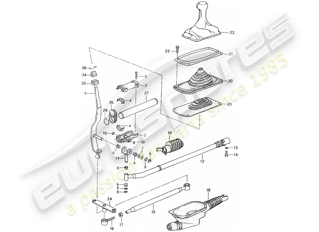 porsche 1989 (964) transmission control parts diagram