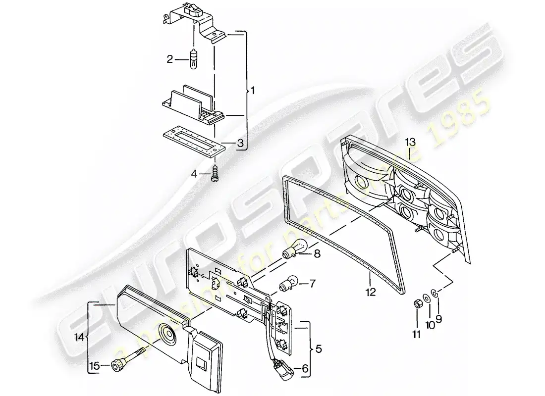 porsche 1983 (944) license plate light - rear light parts diagram