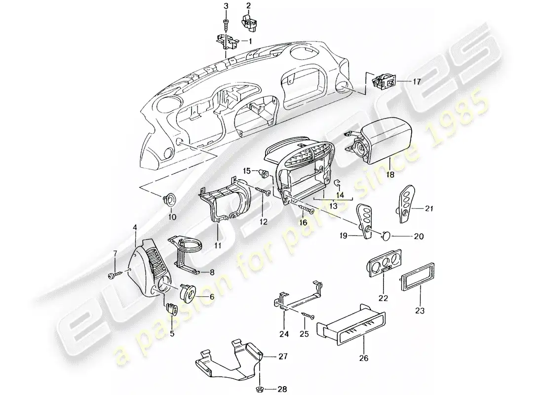 porsche 2004 (996 gt3) accessories - dash panel trim parts diagram