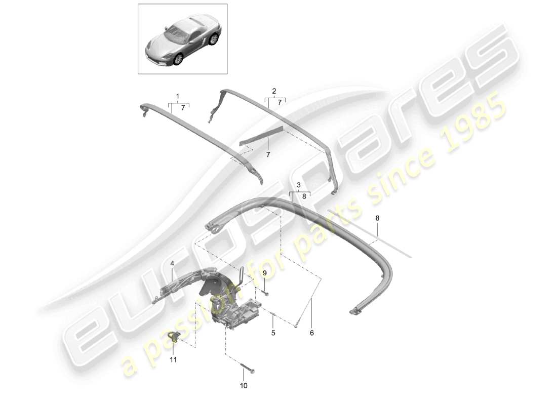 porsche 2022 (718 boxster) top frame individual parts part diagram