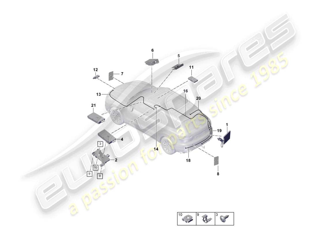 porsche 2022 (cayenne e3 9ya/9yb) aerial multimedia system telephone aerial part diagram