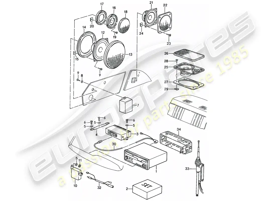 porsche 1989 (911) radio unit - loudspeaker - installation parts - see tpi - gr.9 , nr.7 , 07/94 - gr.9 , nr.10 , 09/94 parts diagram
