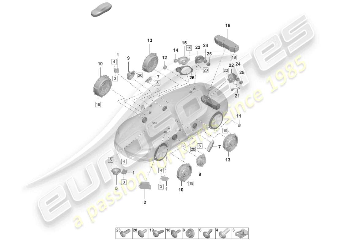 porsche 2022 (taycan 9j1-1) loudspeaker part diagram