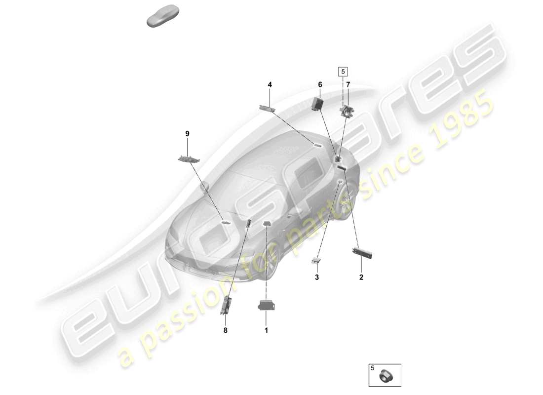 porsche 2025 (taycan 9j1-2) parking aid warning buzzer for vehicles with electric tailgate activation control unit for air condit. air quality sensor part diagram