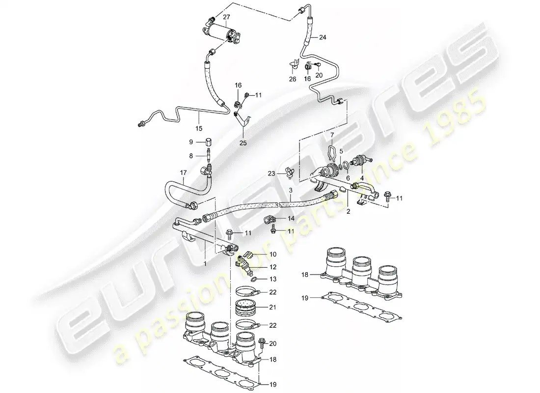porsche 2001 (996 turbo / gt2) fuel collection pipe parts diagram