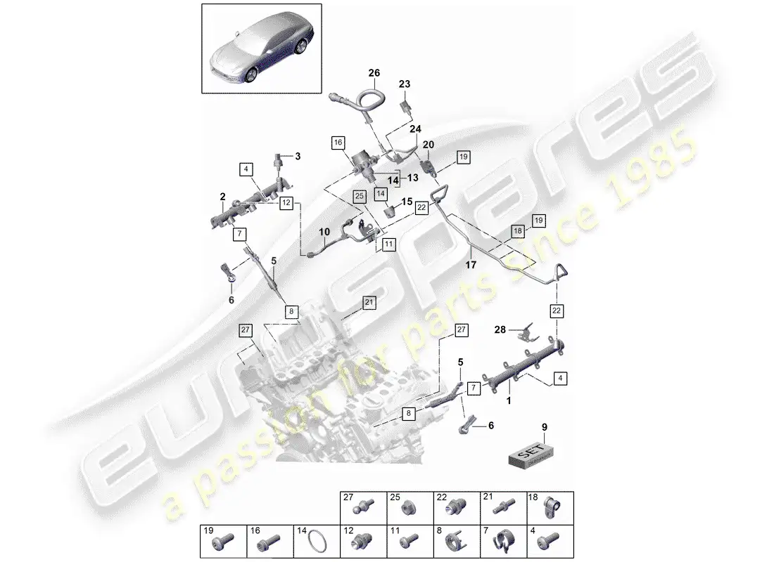 porsche 2018 (panamera 971-1) fuel collection pipe parts diagram