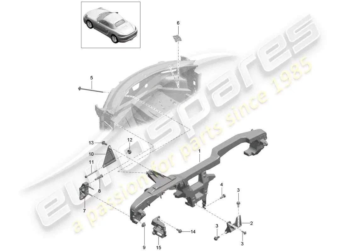 porsche 2020 (718 boxster) retaining frame parts diagram