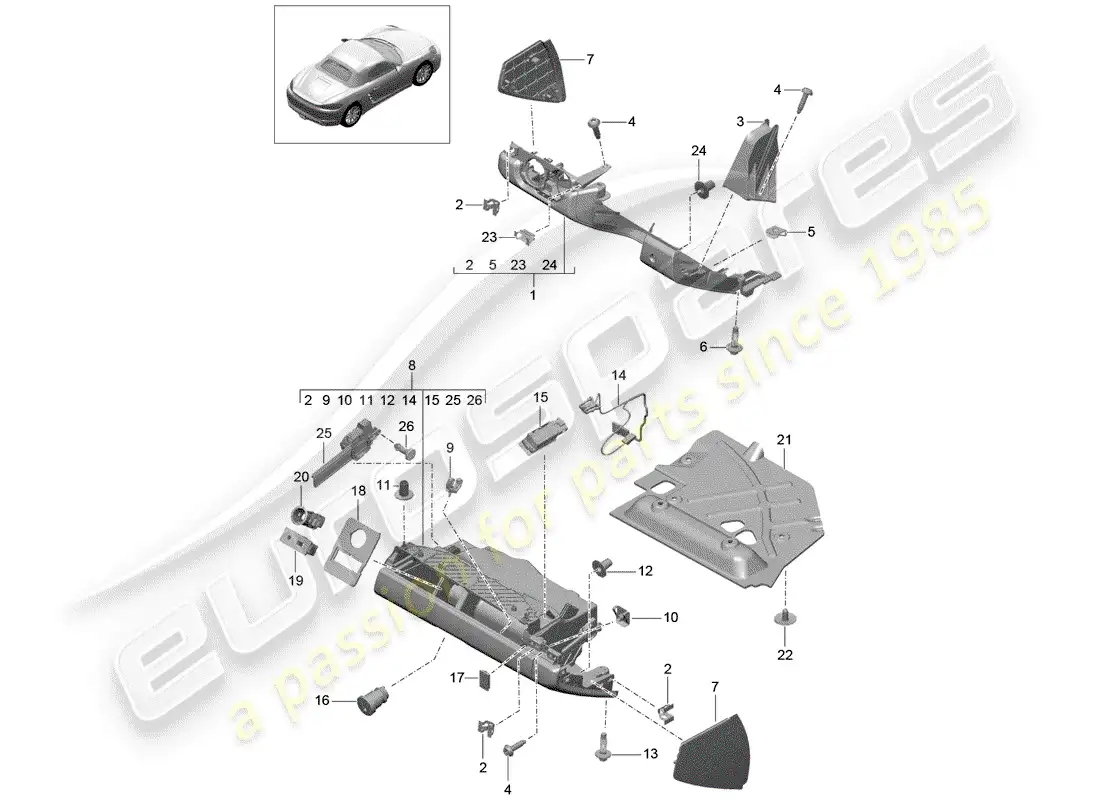 porsche 2020 (718 boxster) glove box parts diagram