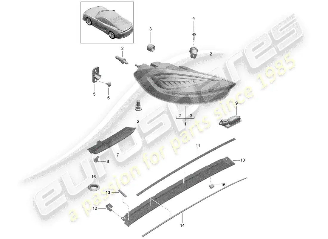 porsche 2016 (981 cayman gt4) rear light parts diagram