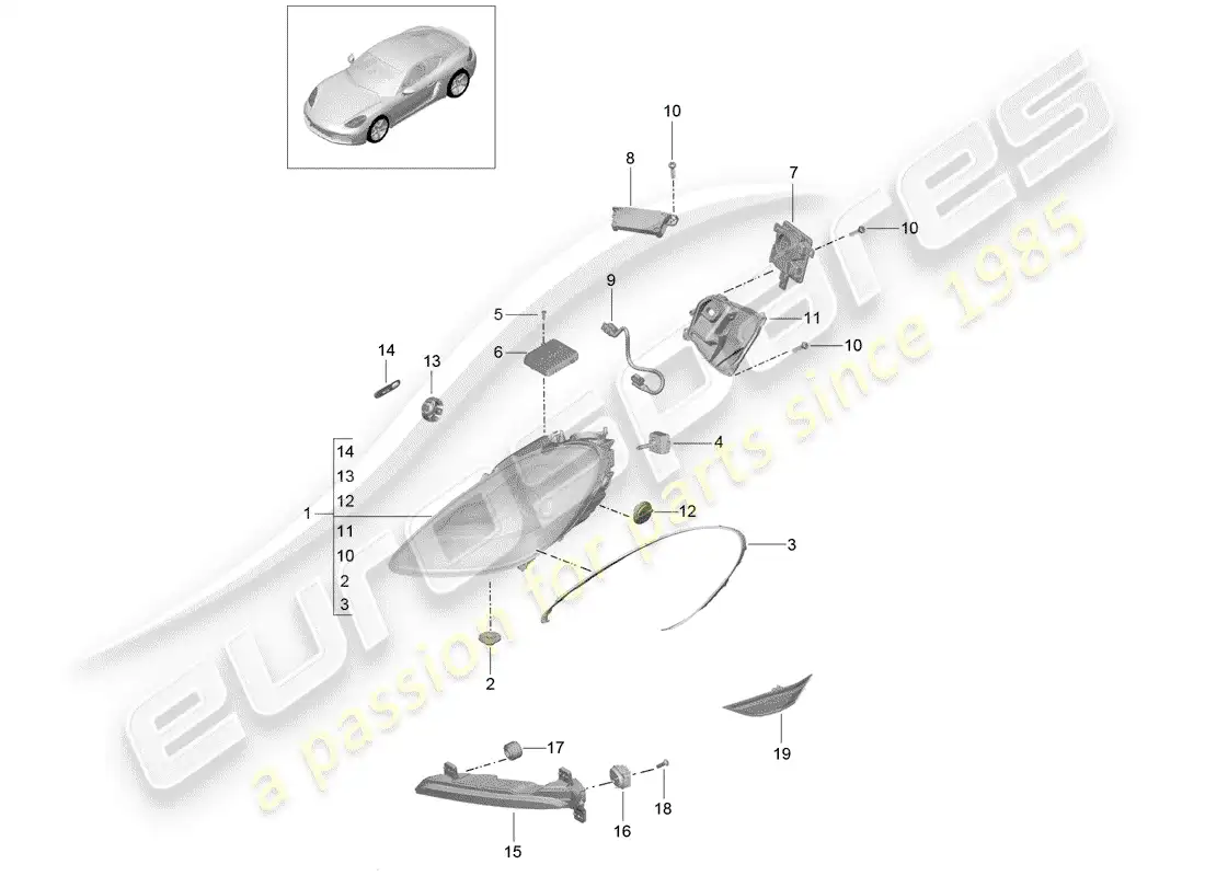 porsche 2017 (718 cayman) headlamp parts diagram