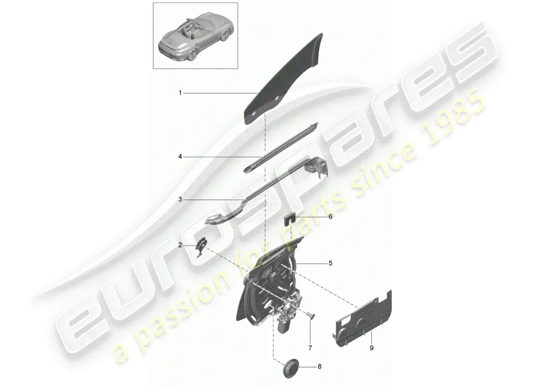 porsche 2016 (991-1 turbo) side window parts diagram