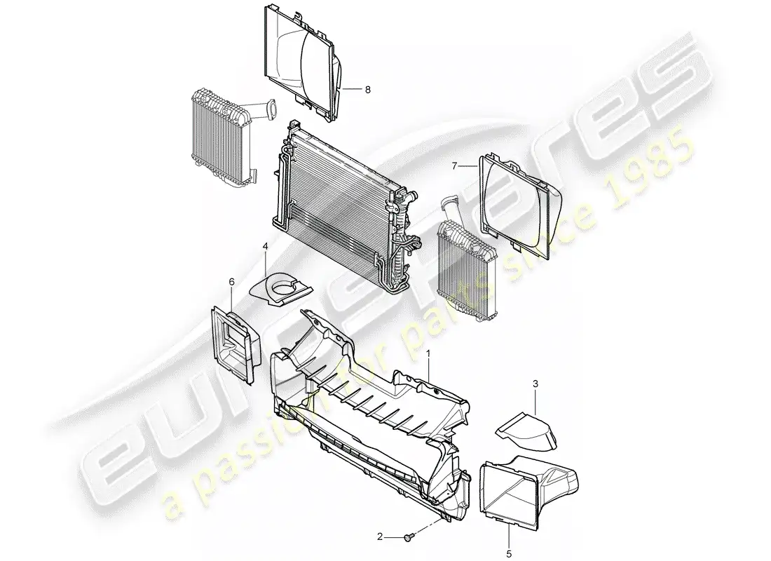 porsche 2009 (cayenne e1 9pa) cooling air duct part diagram