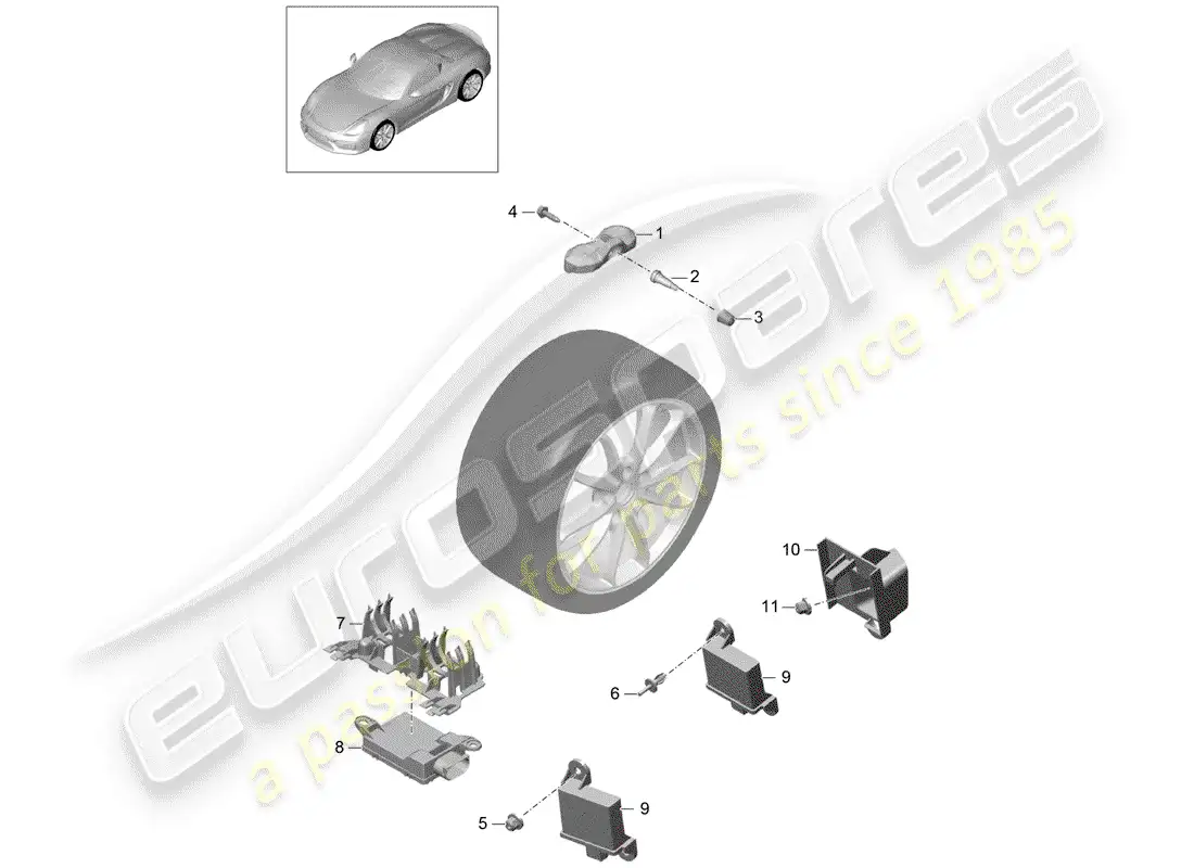 porsche 2016 (981 boxster spyder) tire pressure control system parts diagram