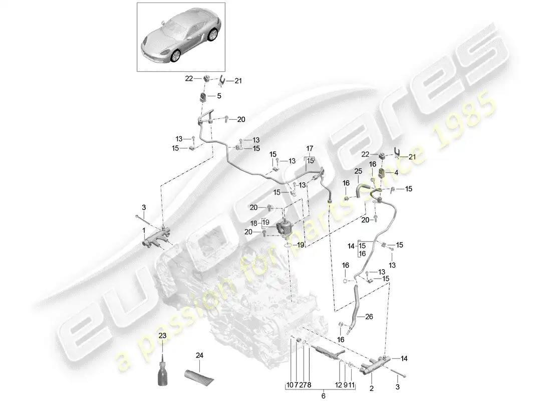 porsche 2020 (718 cayman) fuel collection pipe parts diagram