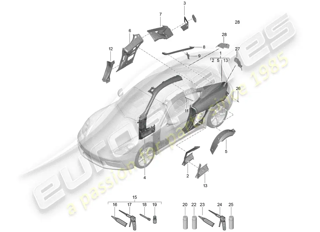 porsche 2019 (718 cayman) side panel parts diagram