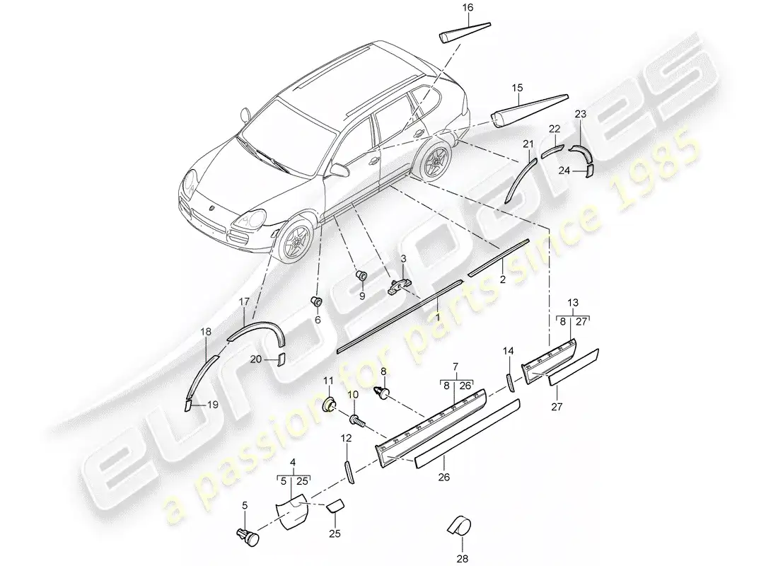 porsche 2009 (cayenne e1 9pa) decorative fittings part diagram