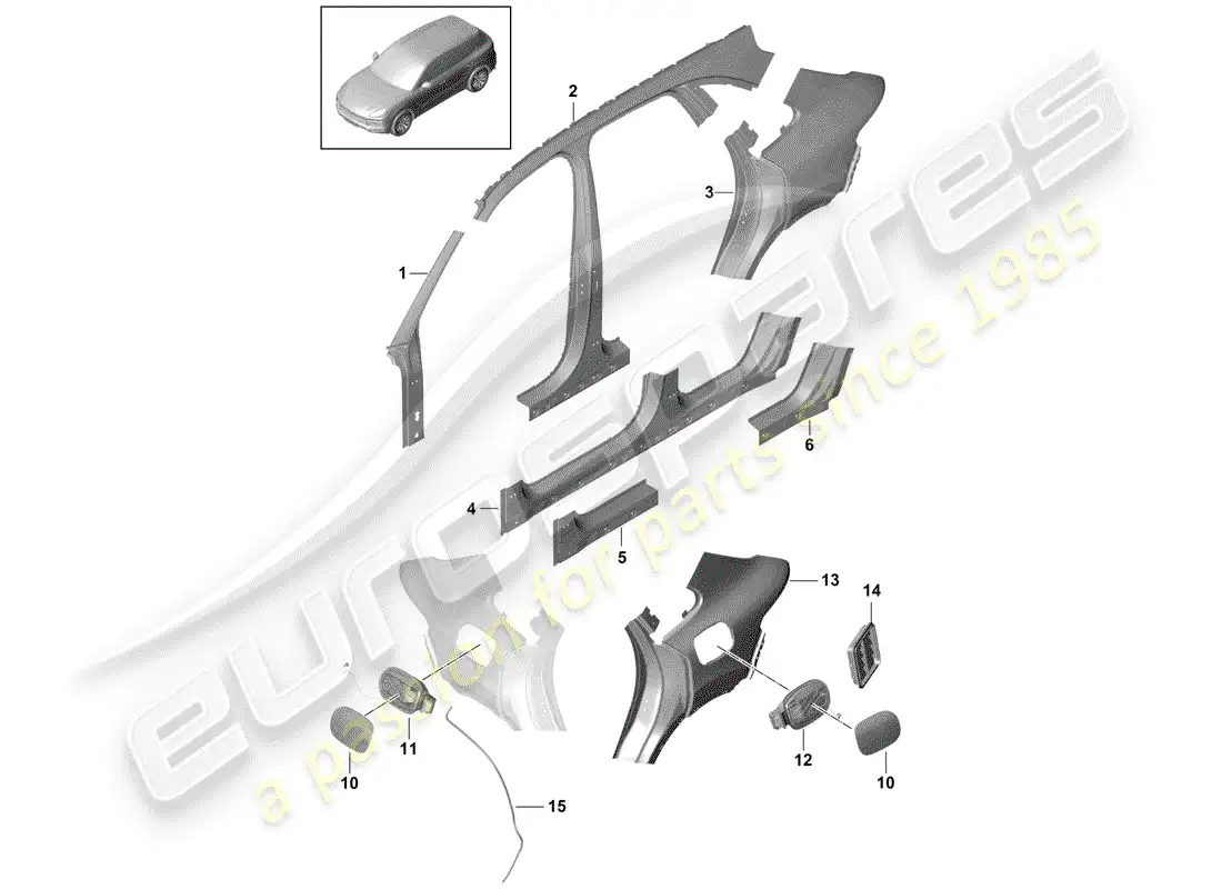 porsche 2020 (cayenne e3 9ya/9yb) side panel parts diagram