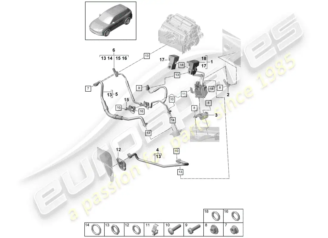 porsche 2020 (cayenne e3 9ya/9yb) refrigerant circuit part diagram