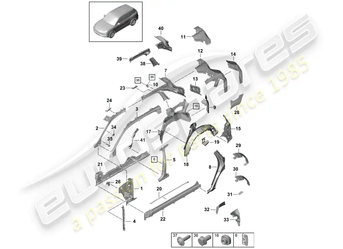 porsche 2020 (cayenne e3 9ya/9yb) side panel part diagram
