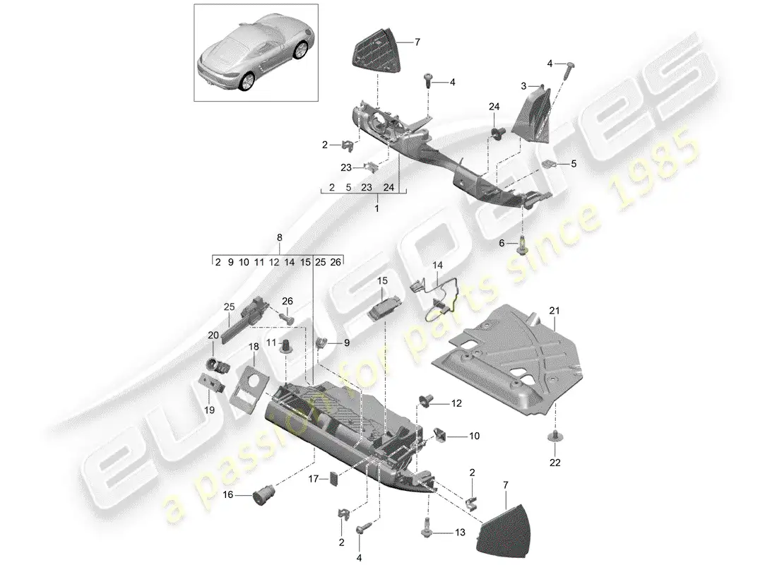 porsche 2019 (718 cayman) glove box parts diagram