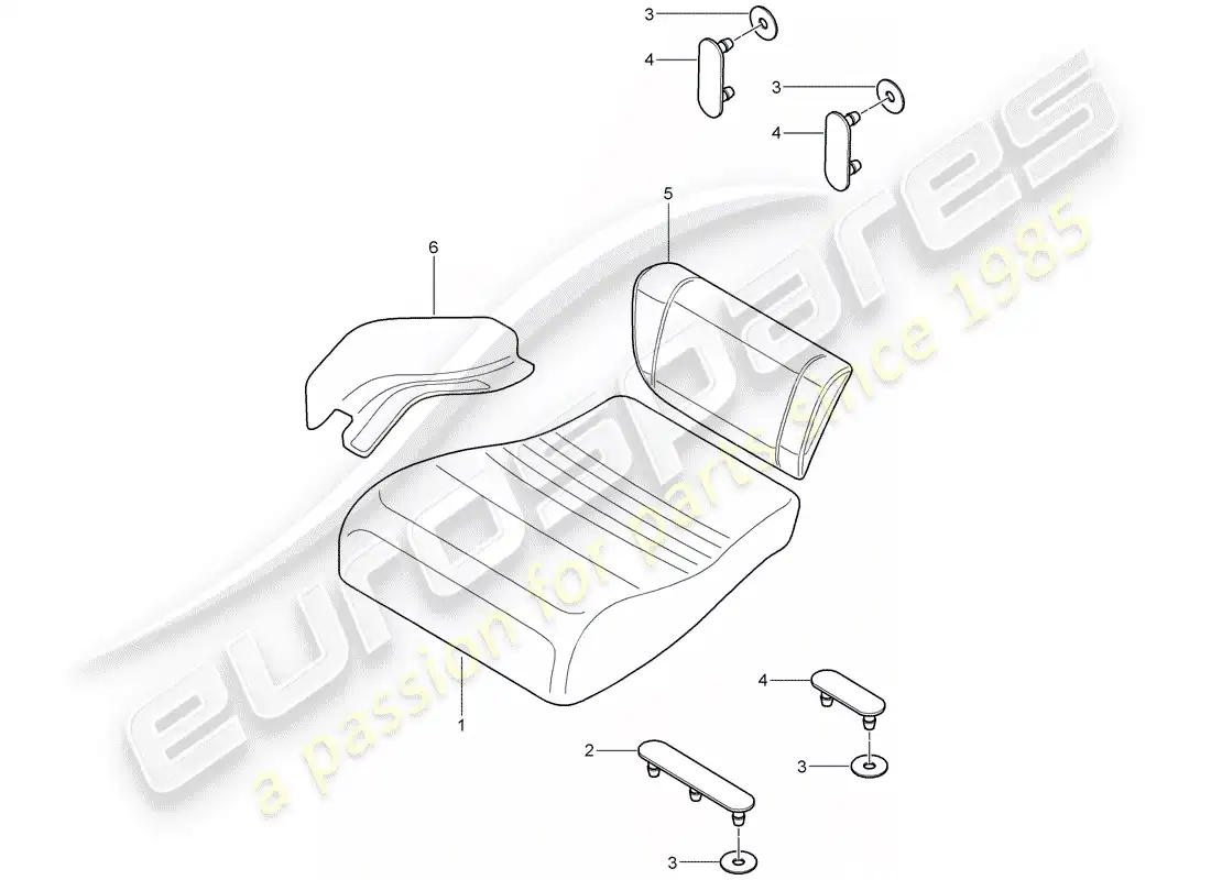porsche 2001 (996 turbo / gt2) back seat cushion - emergency seat - centre part parts diagram