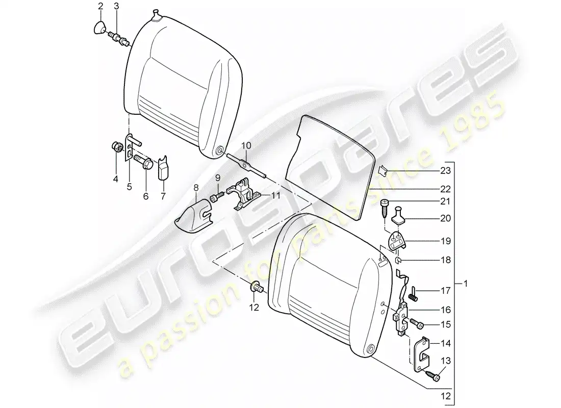 porsche 2001 (996 turbo / gt2) emergency seat backrest parts diagram