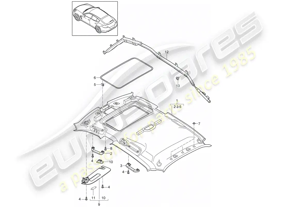 porsche 2016 (panamera 970) roof trim panel parts diagram