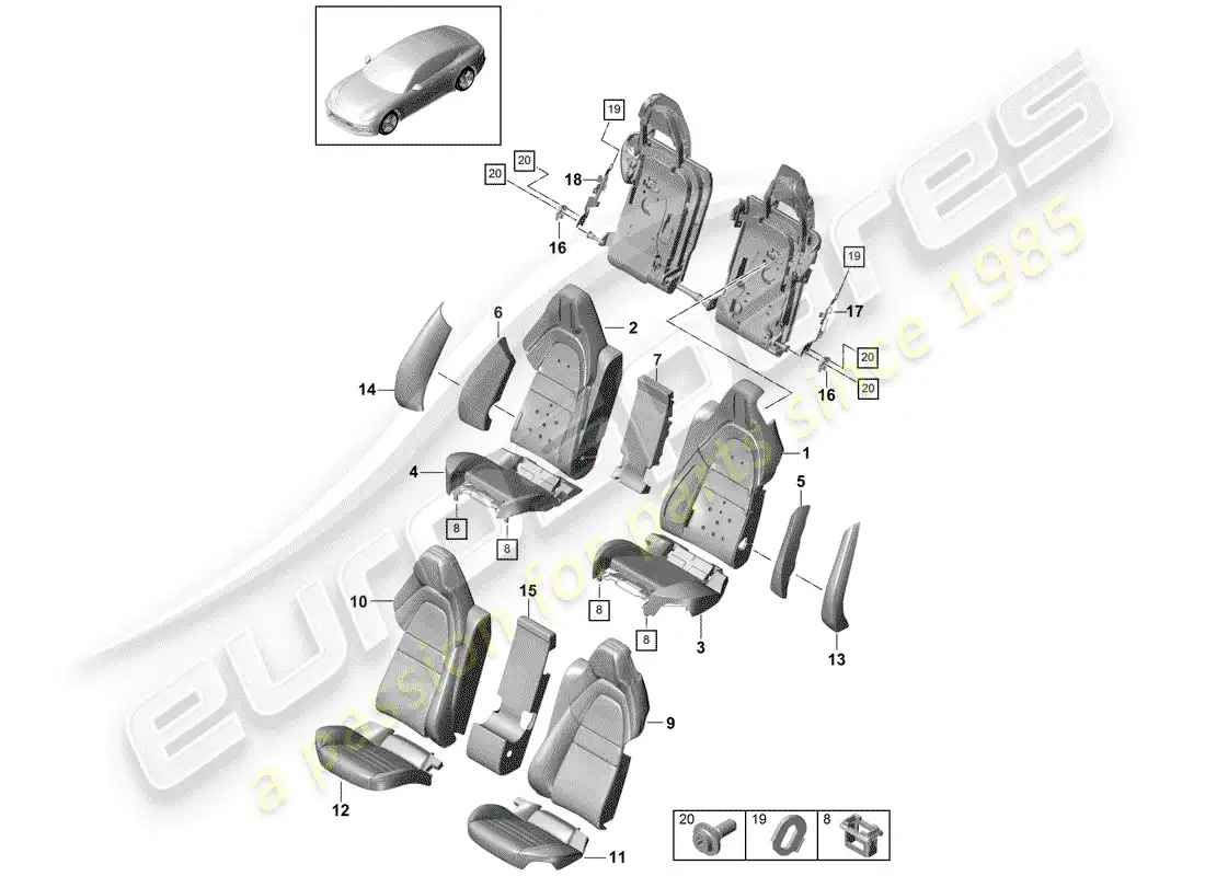 porsche 2018 (panamera 971-1) seat parts diagram