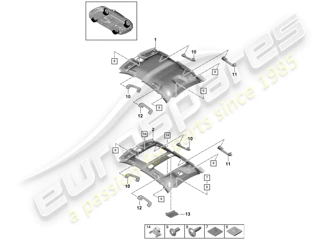 porsche 2019 (panamera 971-1) roof trim panel parts diagram