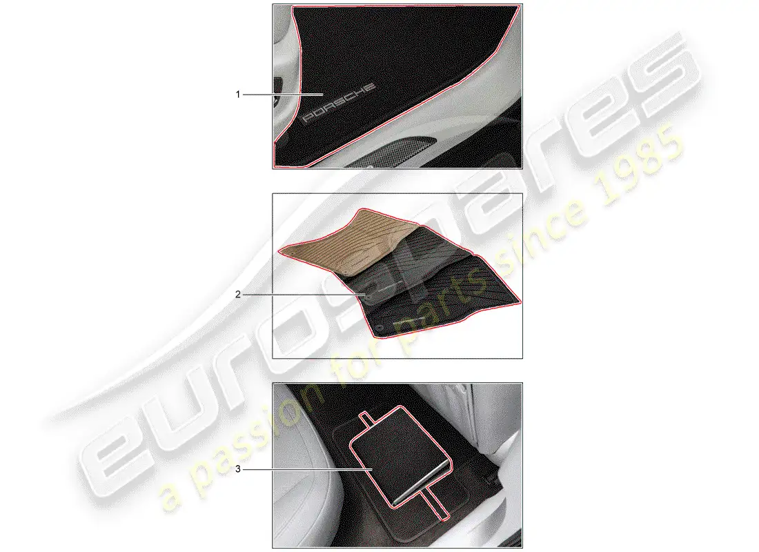 porsche 2016 (tequipment macan) 1 set floor mats (rubber) parts diagram