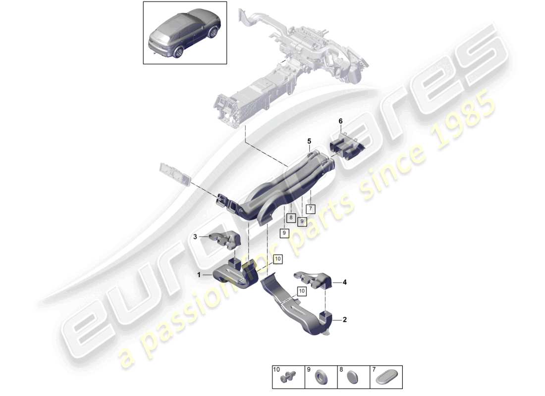 porsche 2022 (cayenne e3 9ya/9yb) air guide air conditioning 2-zonen passenger compartment part diagram