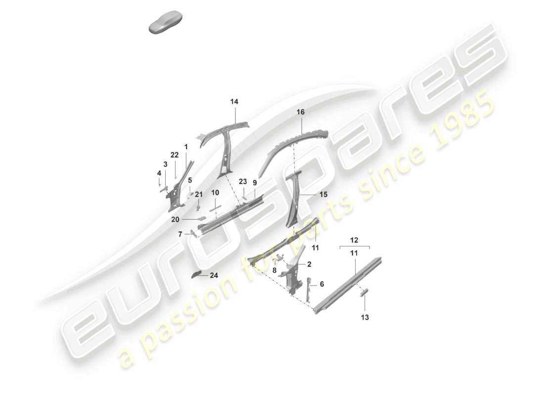 porsche 2021 (taycan 9j1-1) side panel, inner front part diagram