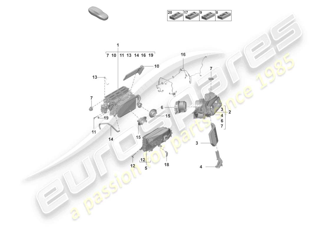 porsche 2021 (panamera 971-2) air conditioning 4-zone air-conditioning system part diagram