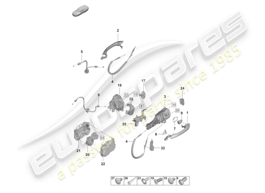 porsche 2021 (panamera 971-2) door handle, exterior front door lock part diagram