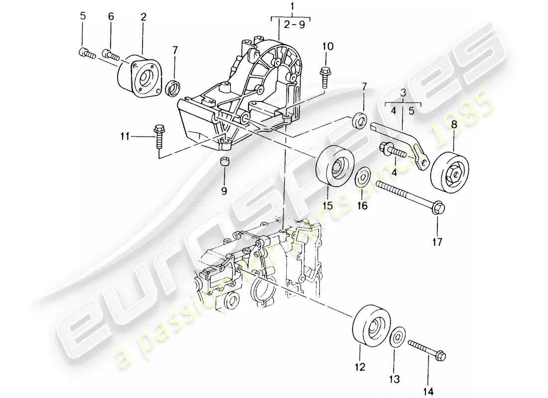 porsche 2003 (996) belt tensioning damper - relay roller - bracket parts diagram