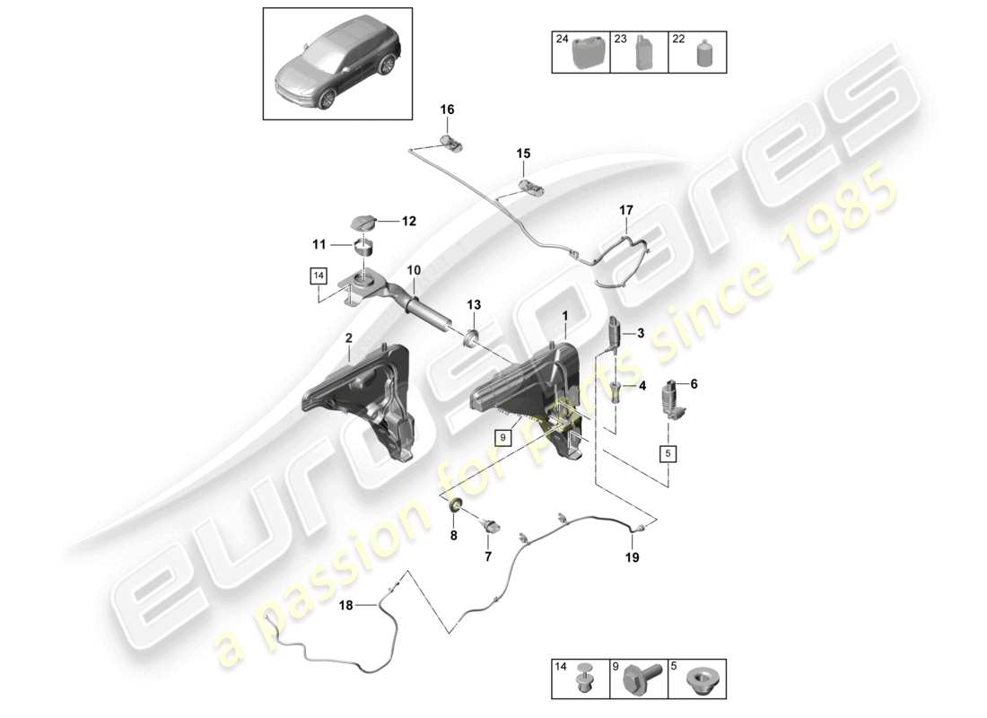 porsche 2022 (cayenne e3 9ya/9yb) windscreen washer system part diagram