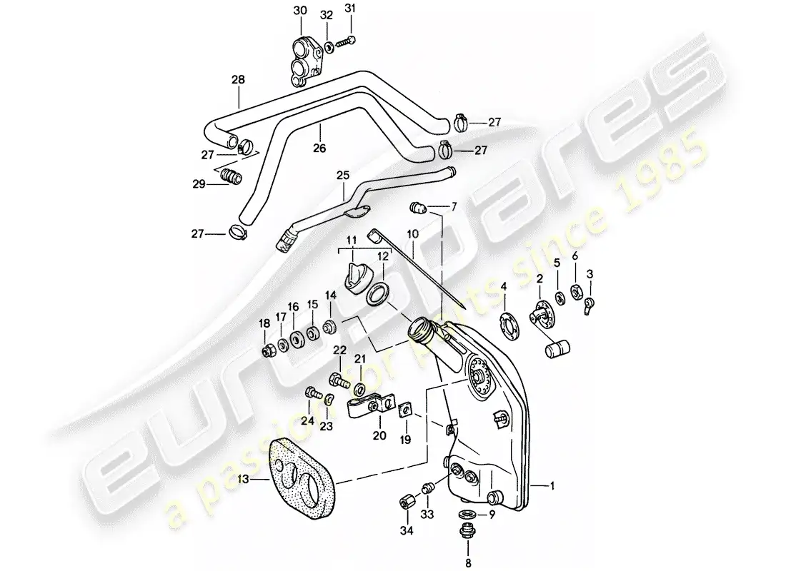 porsche 1988 (911) engine lubrication - oil tank - lines parts diagram