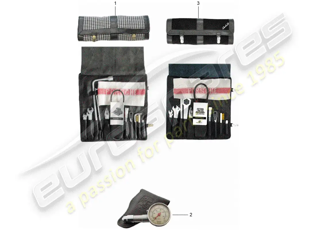 porsche 1966 (911/912) tool - jack - box with bulbs - first aid kit parts diagram