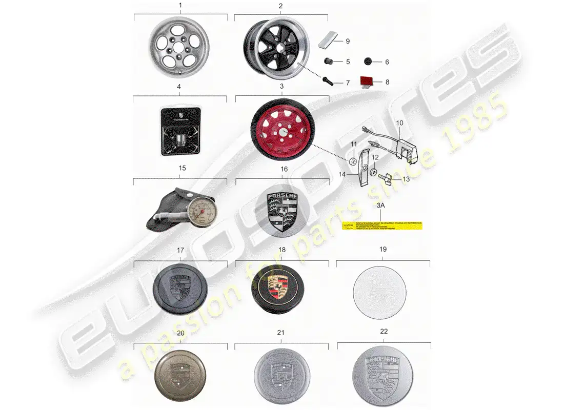 porsche 1989 (911) wheels parts diagram