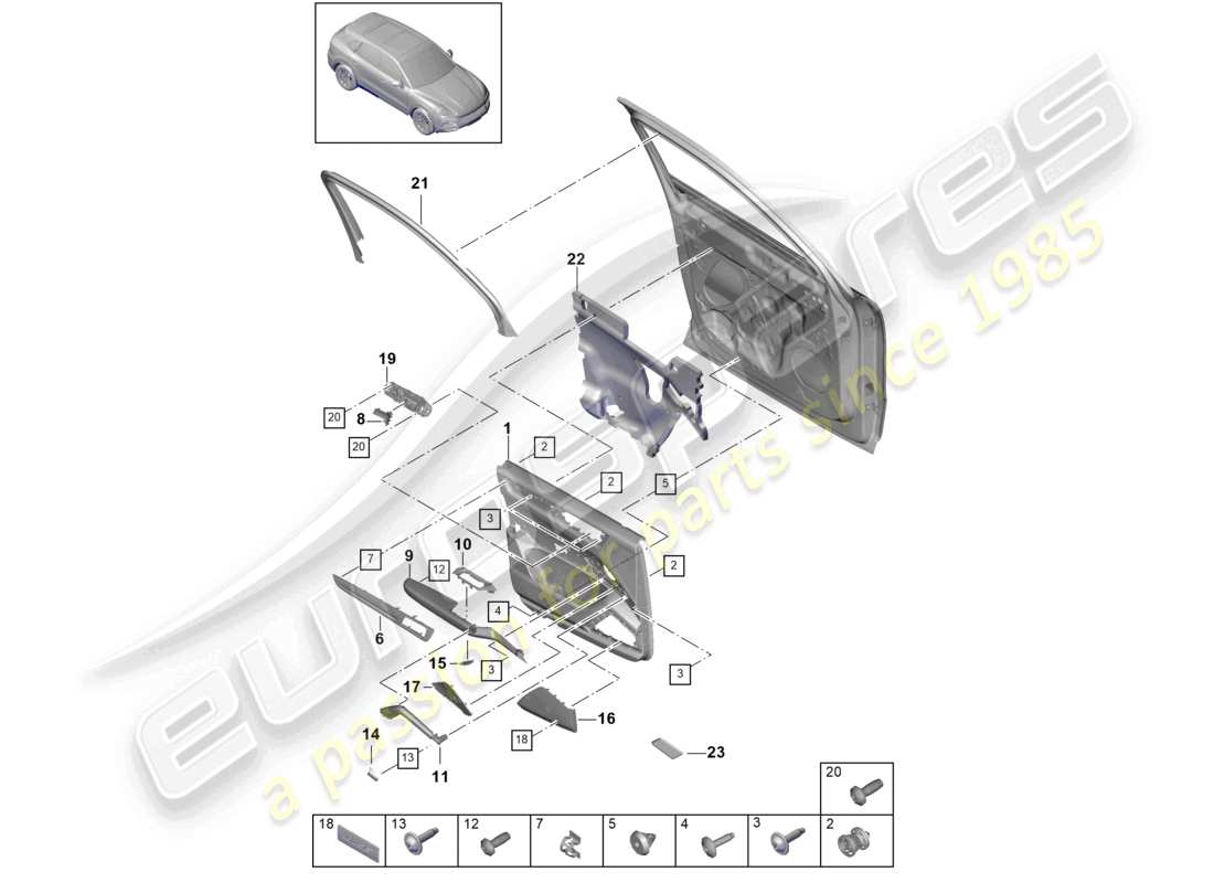 porsche 2023 (cayenne e3 9ya/9yb) door panel front leatherette part diagram