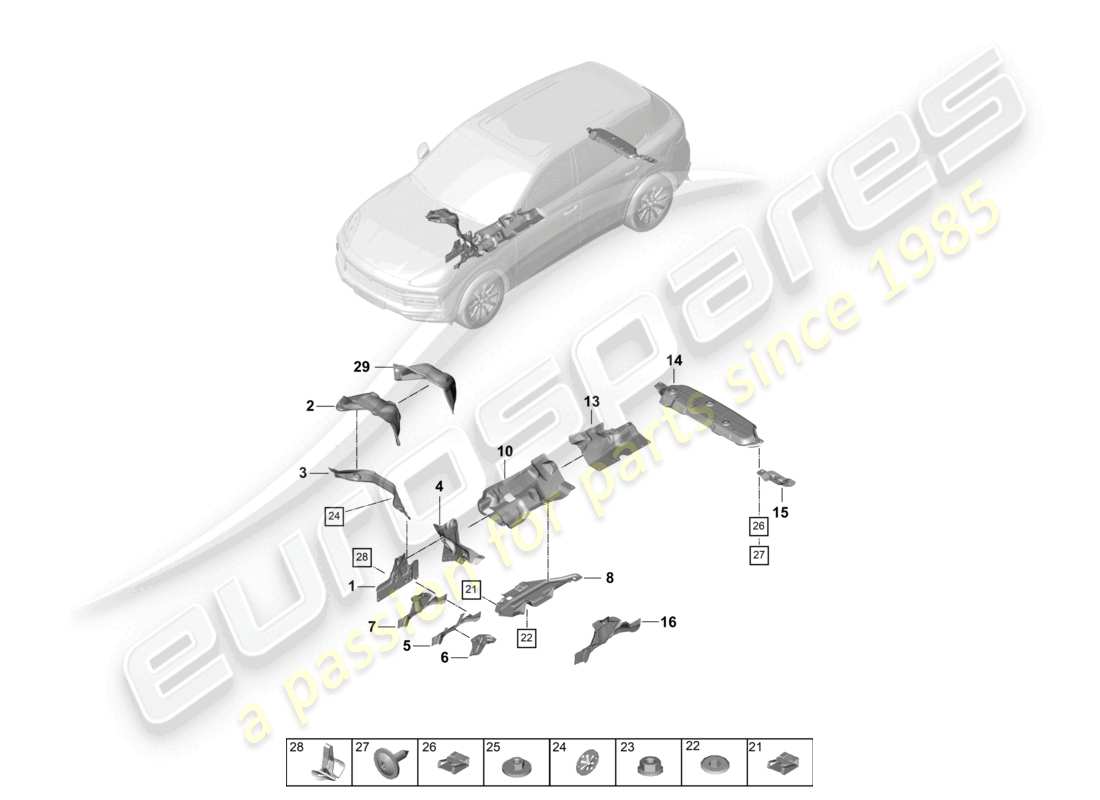 porsche 2022 (cayenne e3 9ya/9yb) heat insulation underbody part diagram