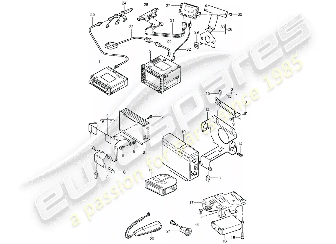 porsche 2002 (996) radio unit - amplifier - navigation system - telephone - d - mj 2003>> parts diagram