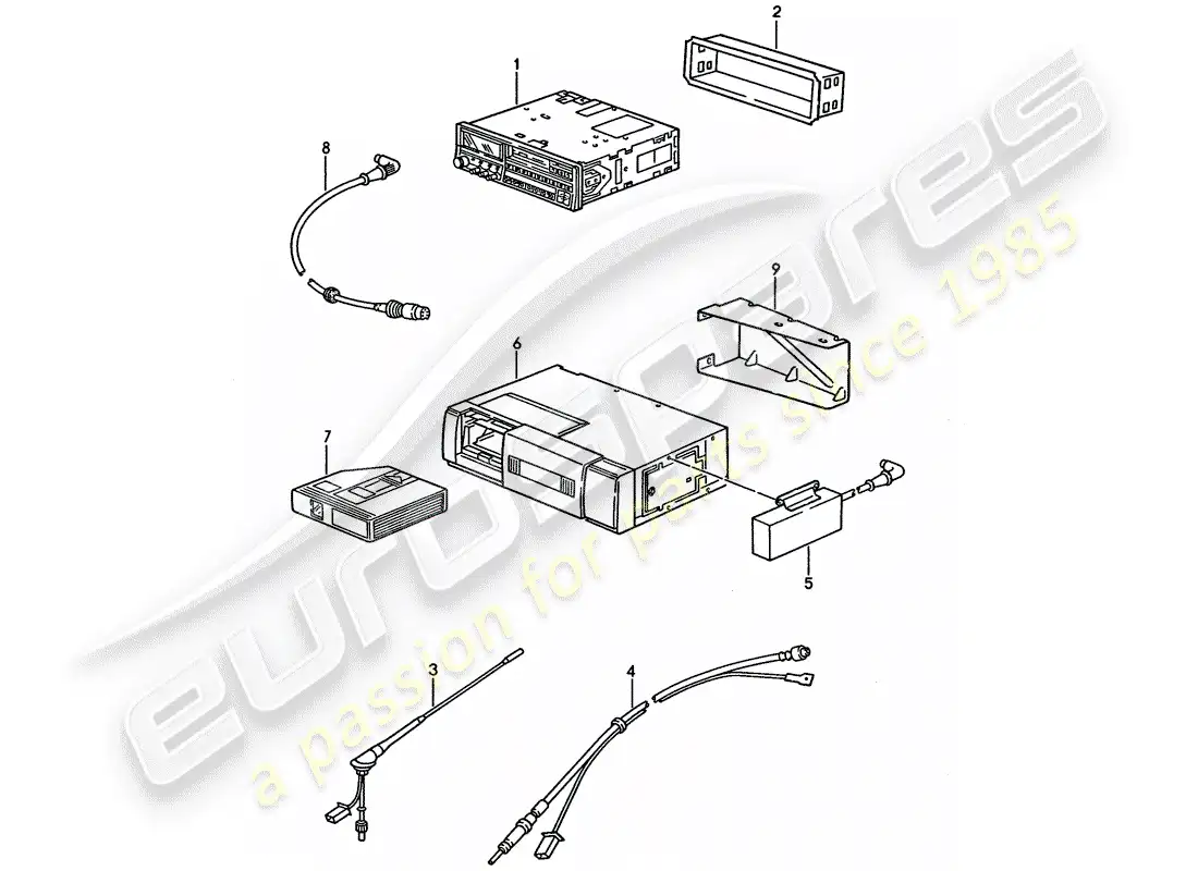 porsche 1993 (928) radio unit - installation parts parts diagram