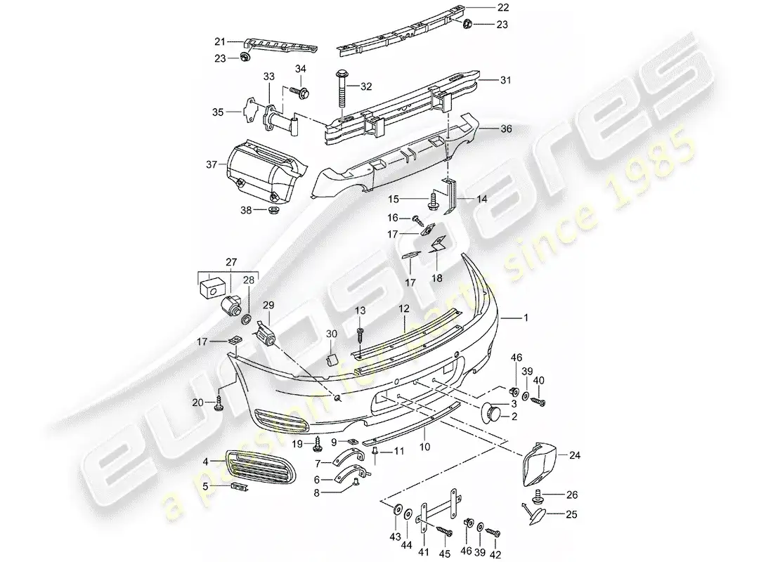 porsche 2001 (996 turbo / gt2) bumper parts diagram