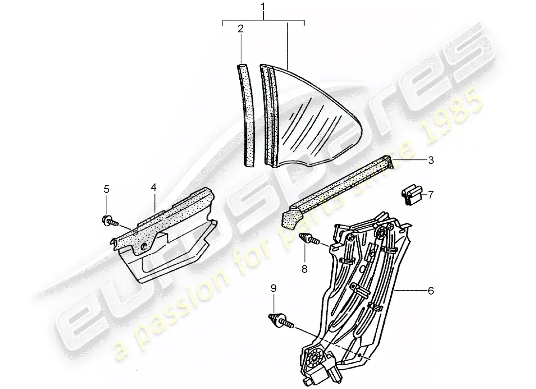 porsche 2003 (996 turbo / gt2) side window parts diagram