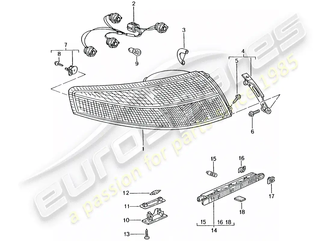 porsche 2003 (996 turbo / gt2) rear light - license plate light - additional brake light parts diagram
